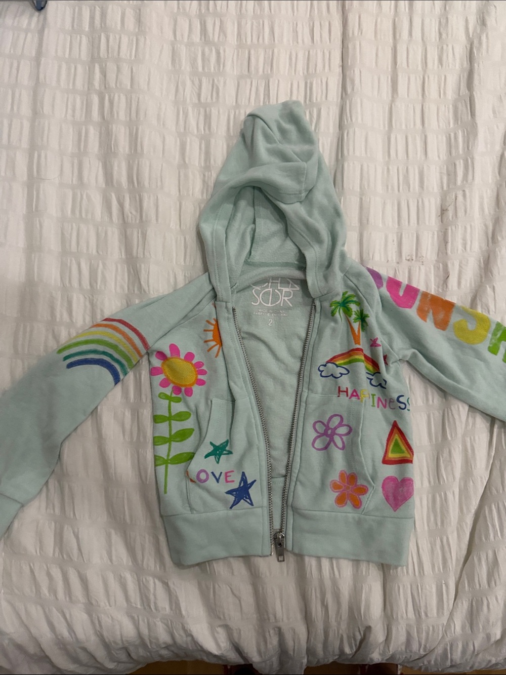 Chaser Light Aqua Kids Zip Hoodie with Rainbow & Floral Prints